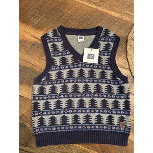 NWT Janie & Jack Blue & Red Sweater Vest Trees Sz 3. Christmas Holiday